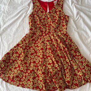 Alice Moon sze S Retro Red Floral Sleeveless Swishy Summer Dress